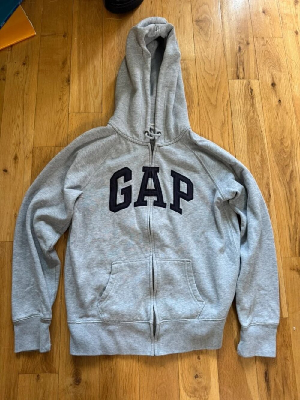 Light Grey Zip-Up Hoodie with Shortened Sleeves, Size S